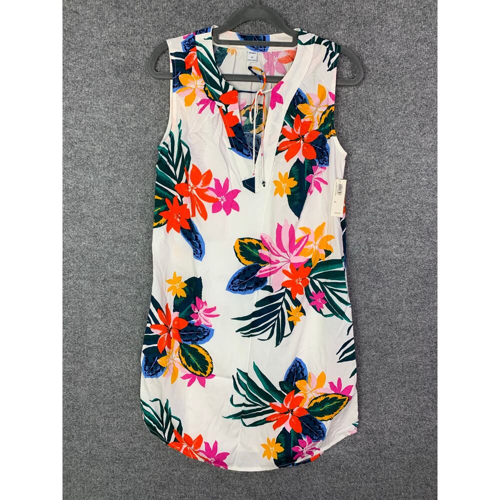 NEW Sleeveless Tie-Neck Shift Dress for Women SZ XS‎ Tropical Floral